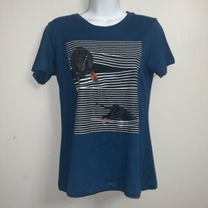 NWOT Next Level Apparel Blue Short Sleeve Dachshund Dog Graphic Print Tee Sz M